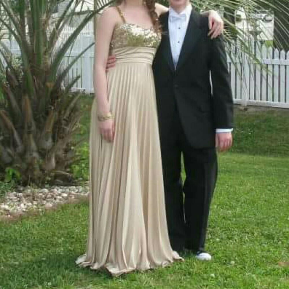 Gold size 2 Davids bridal prom dress